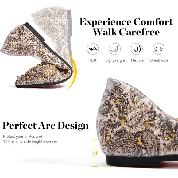 🆕Women's Gold Flats Shoes Comfort Ballet Outsole Ankle Strap Shoes - Picture 3 of 7